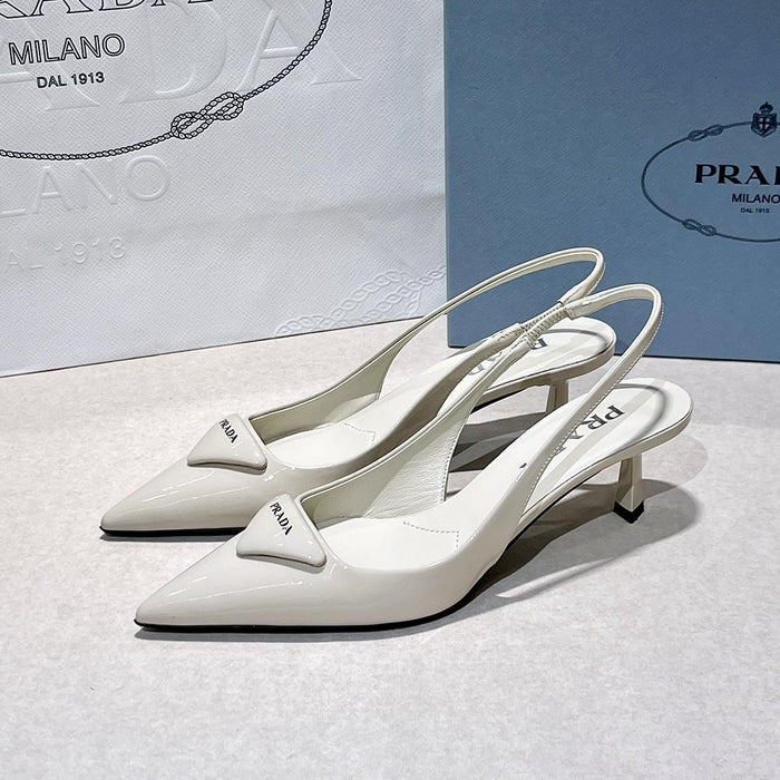 PRADA Brushed Leather Slingback Pumps Avorio