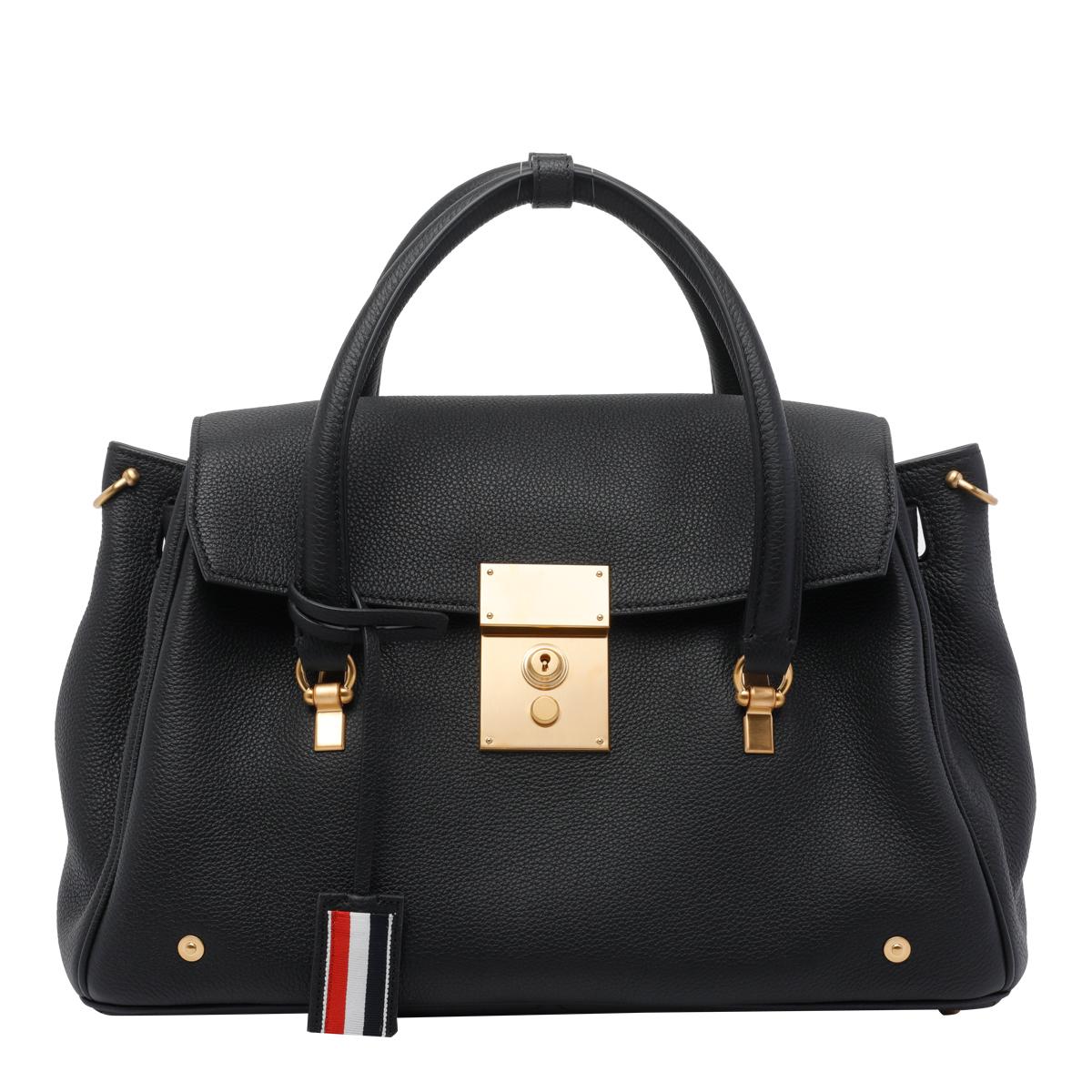 THOM BROWNE Black Leather Tote Bag