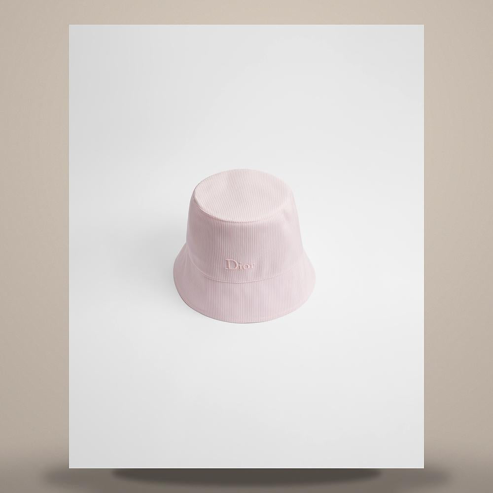 DIOR Light Pink Silk Cotton Narrow Brim Bucket Hat Dioriviera CPB06235ETWS C400