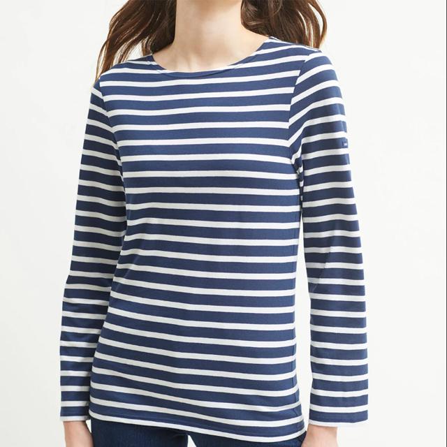 Saint James Unisex Long Sleeve Stripe T-Shirt Modern Navy/White Cotton
