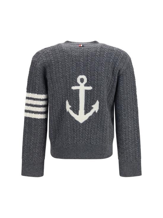 THOM BROWNE Medium Grey Wool Knit Cardigan for Men
