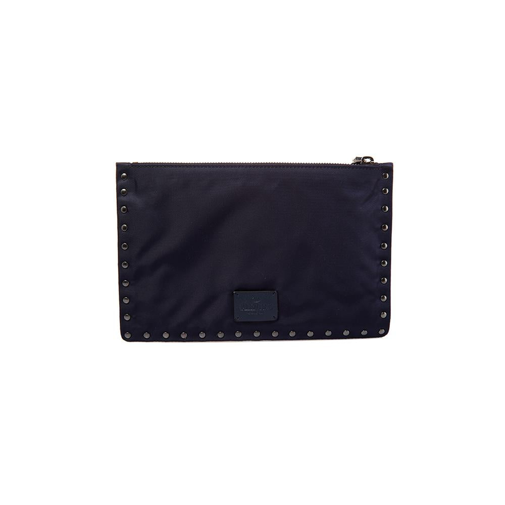 VALENTINO Rockstud Fabric Clutch Bag Navy JY0P0566 NOV