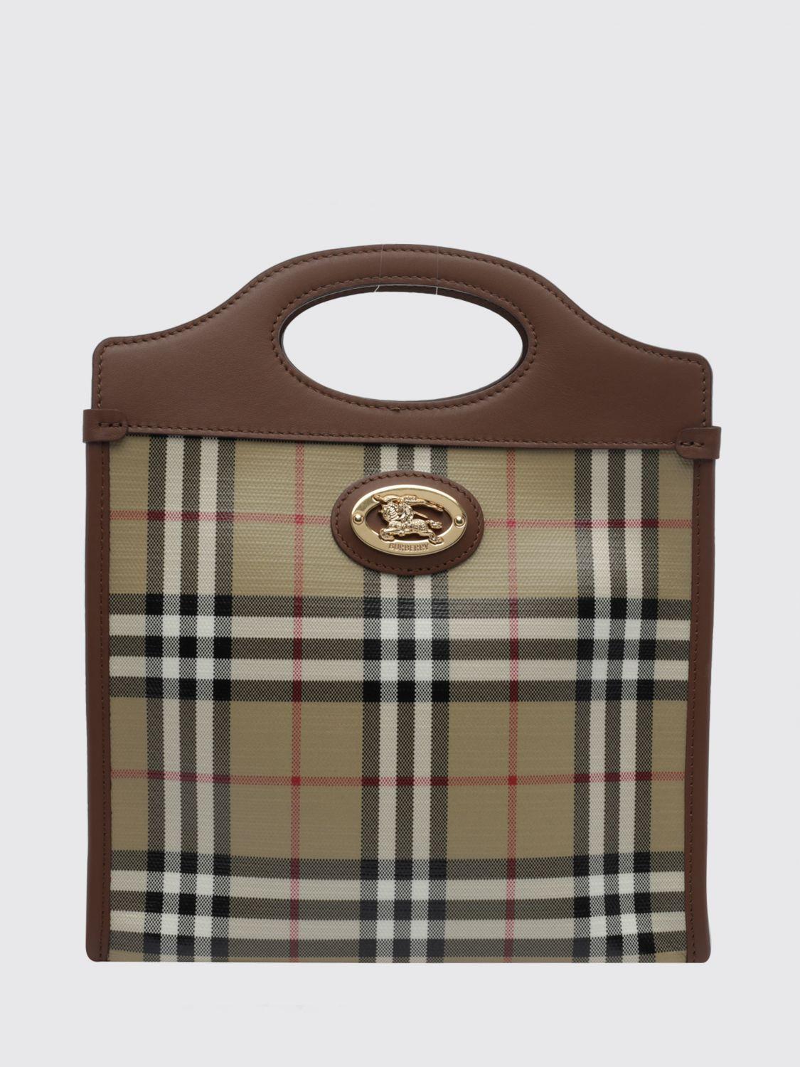 BURBERRY Canvas Leather Tote Bag Beige Black