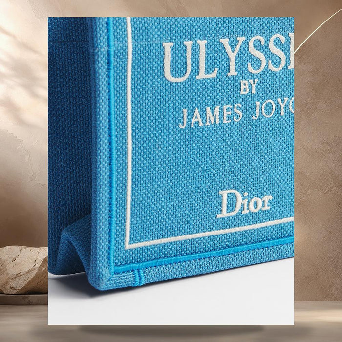 DIOR Book Tote Mini Shoulder Bag Light Blue White Embroidered Canvas