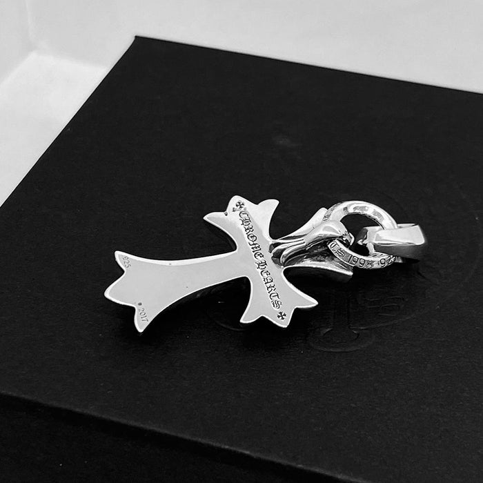 Chrome Hearts Silver CH Heart Cross Pendant Charm Necklace