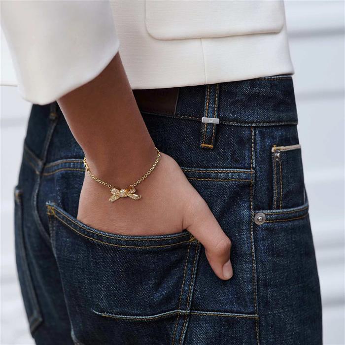 DIOR Delicate Bow Bracelet Gold-Tone Crystal Jewelry