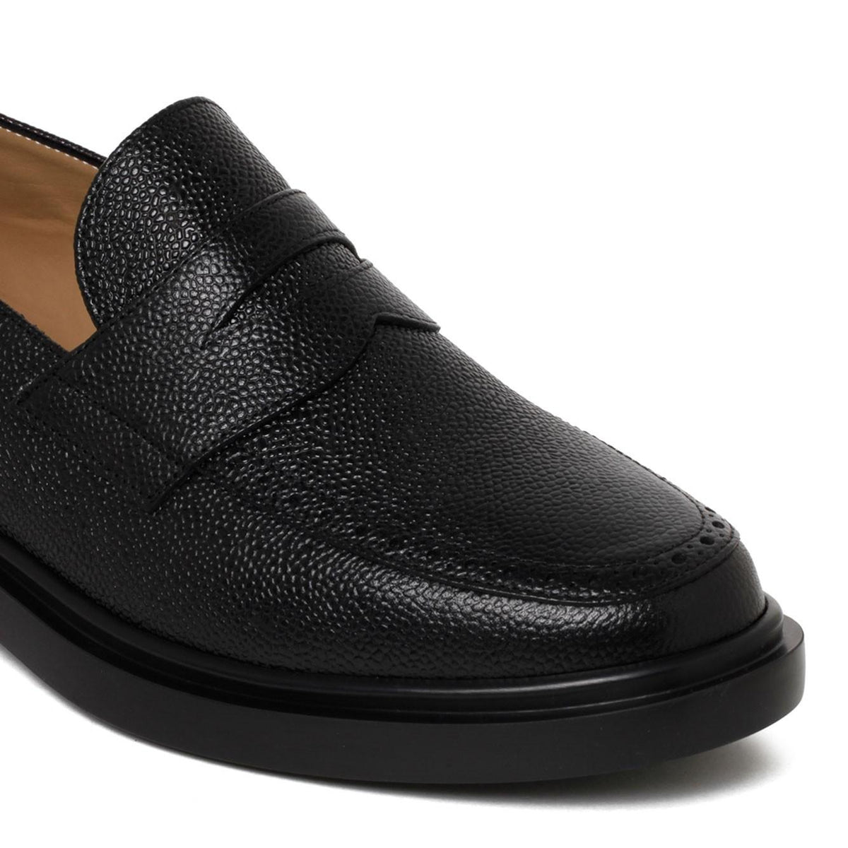 THOM BROWNE Black Leather Penny Loafers