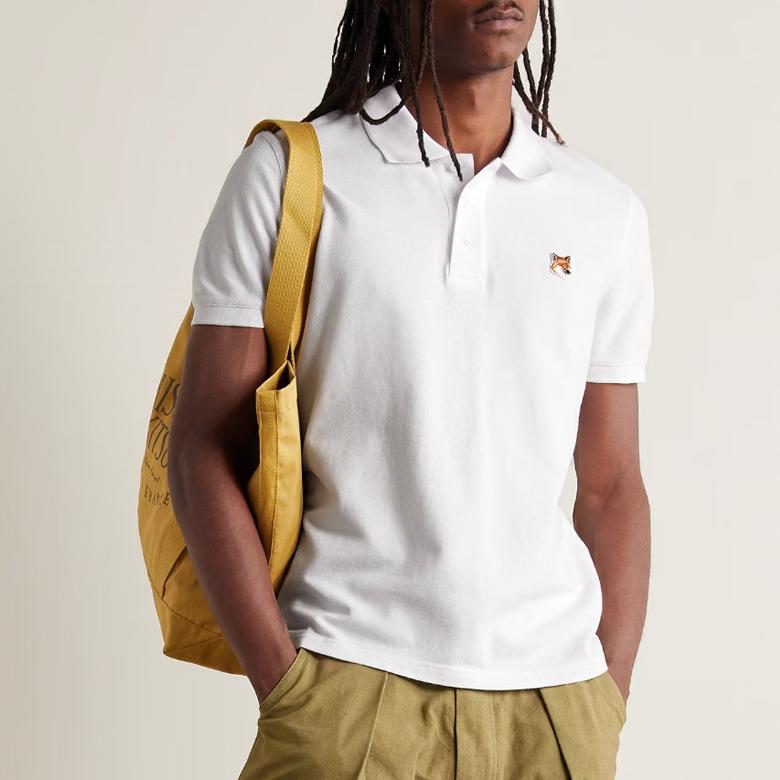 Maison Kitsune Fox Head Patch Classic Short Sleeve Polo Shirt LM00208KJ7002 P100