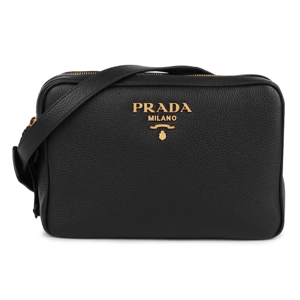 PRADA Vitello Phoenix Double Zip Crossbody Bag Black Leather 1BH079 2E8K F0002
