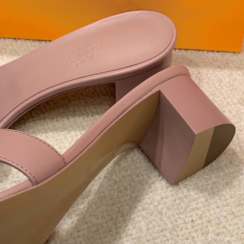 HERMES Rose Pink Calfskin Oasis Sandals Women