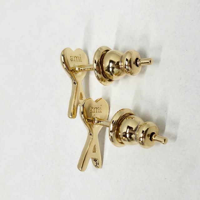 AMI Heart Logo Hammered Brass Earrings Unisex UJW445 361 902