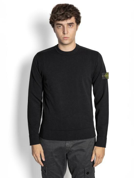 STONE ISLAND Stretch RWS Wool Crewneck Knit Sweater Black Men