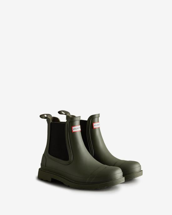 HUNTER Dark Olive Rubber Rain Boots for Men MFS9016 RMADOV