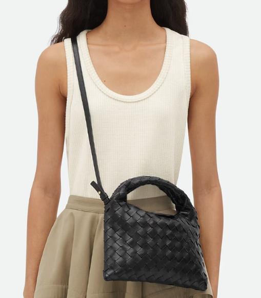 Bottega Veneta Black Mini Hop Leather Tote Bag