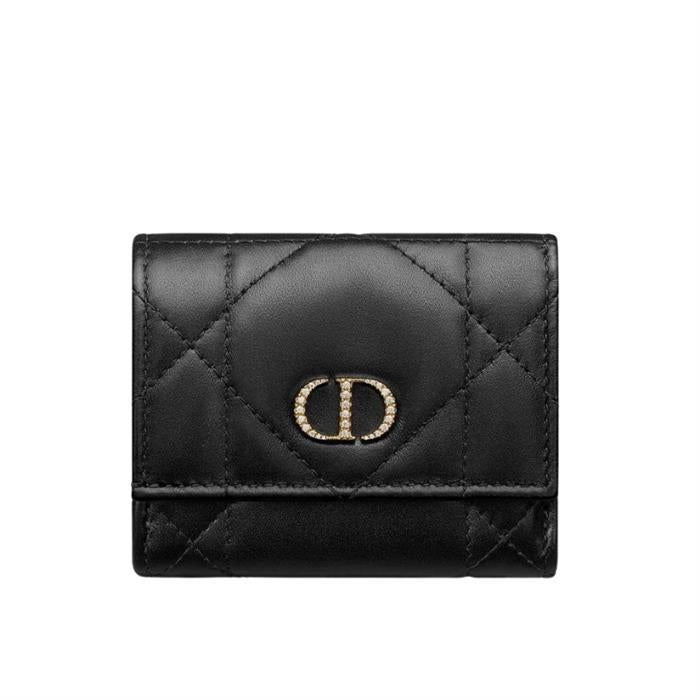 DIOR Crystal-Embellished Caro Hibiscus L-Zip Wallet Black