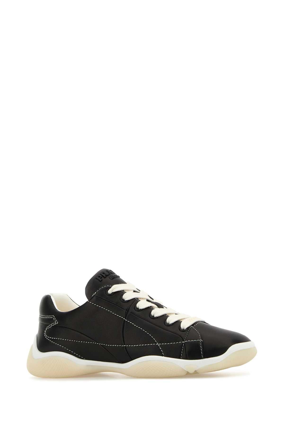 PRADA White Leather Low-Top Sneakers