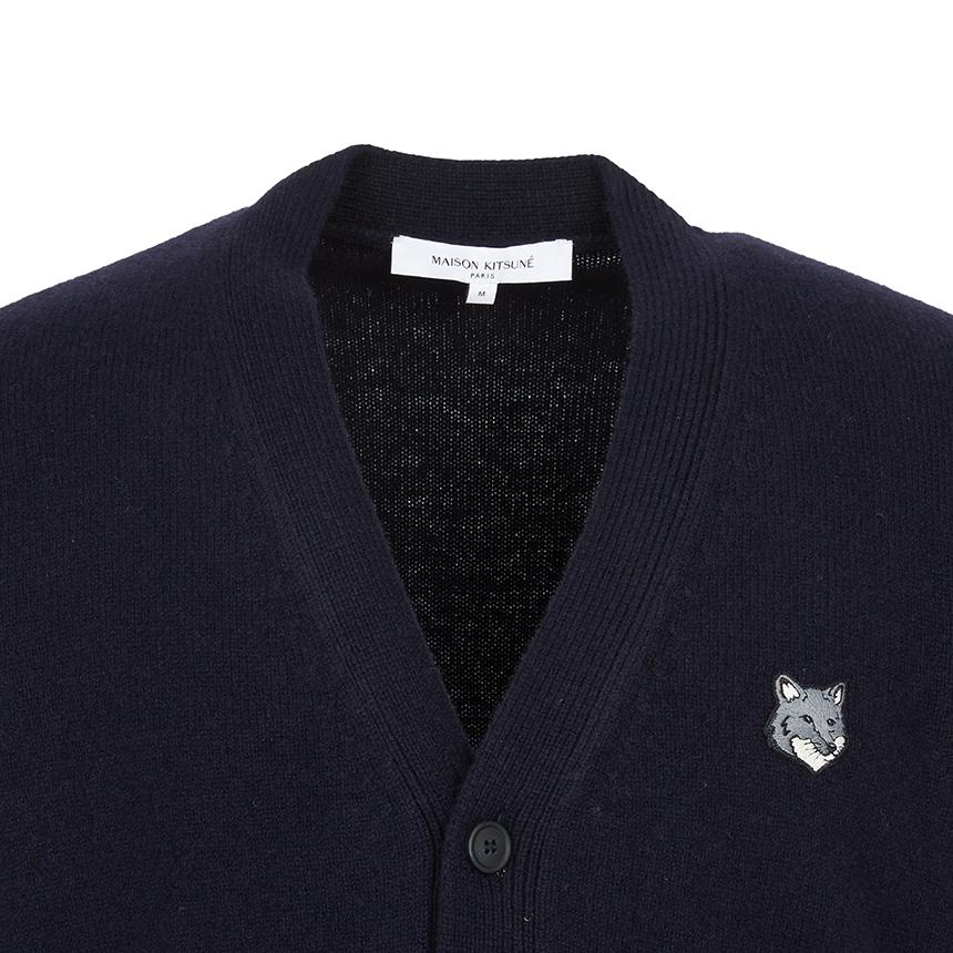 Maison Kitsune Fox Head Logo Men’s Wool Cardigan Navy PM00502 KT1006 0413