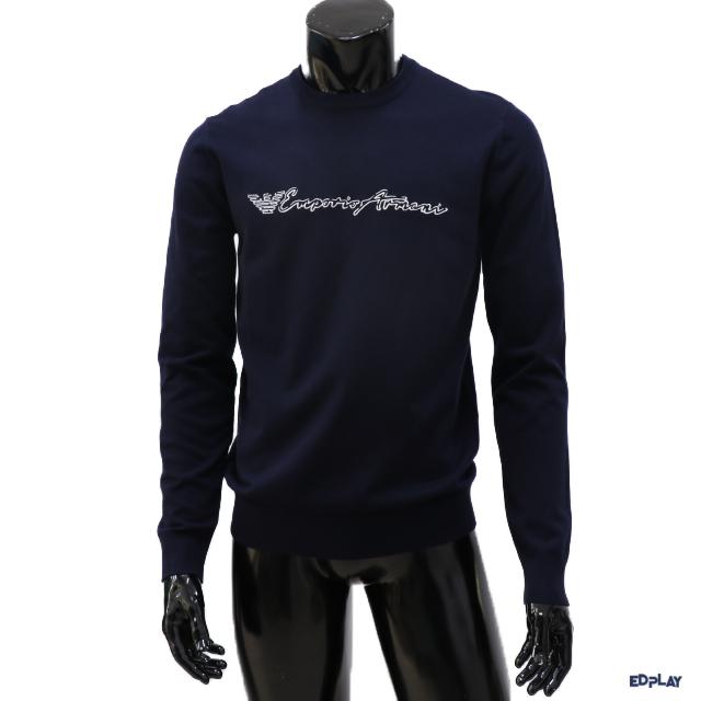 Emporio Armani Navy Viscose Crewneck Men’s Knit Sweater