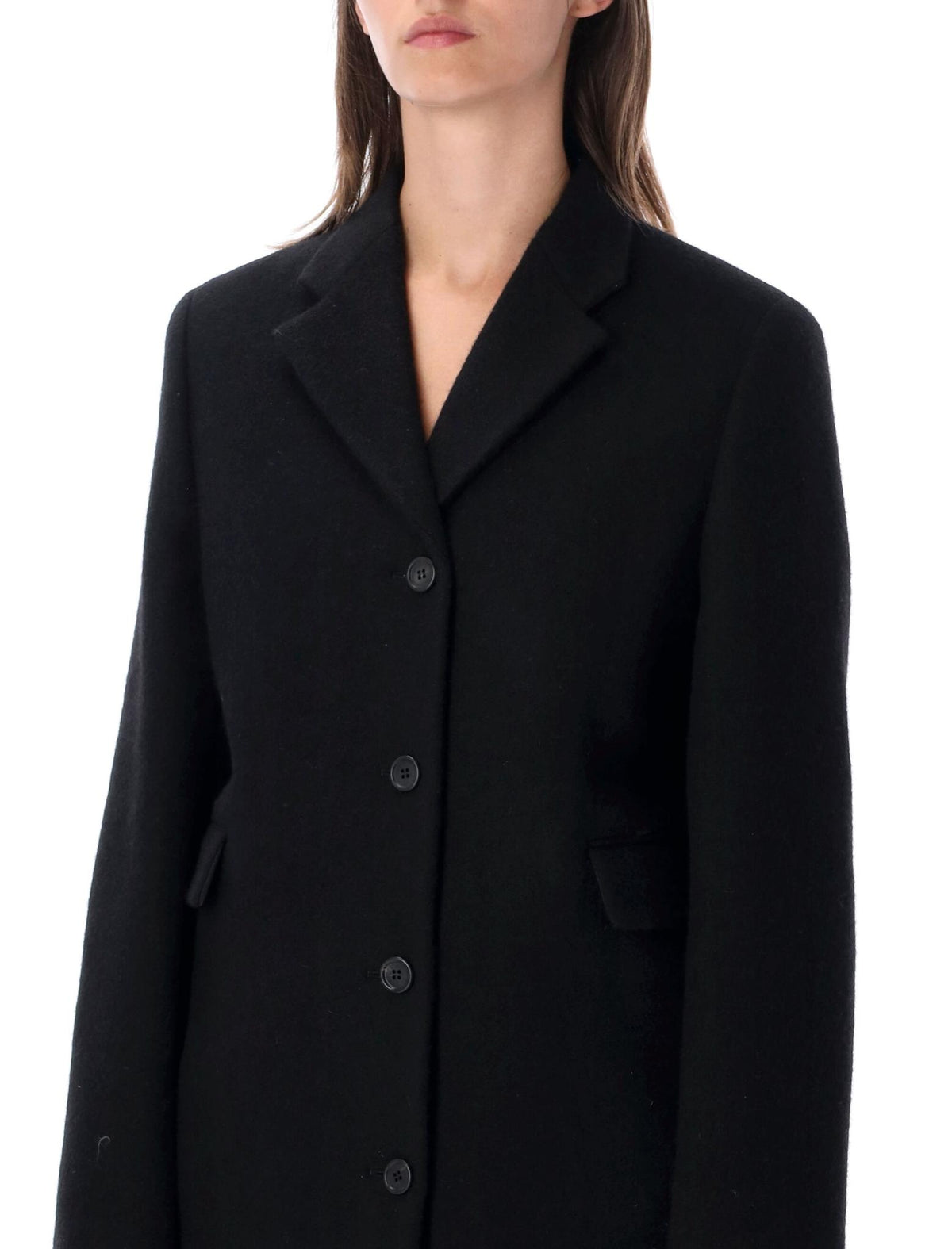 PRADA Black Wool Blend Long Coat