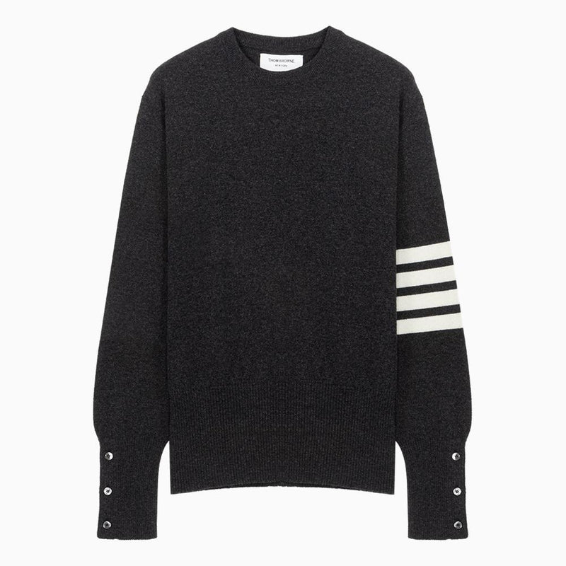 THOM BROWNE Dark Gray Cashmere Armband Stripe Crewneck Sweater Unisex