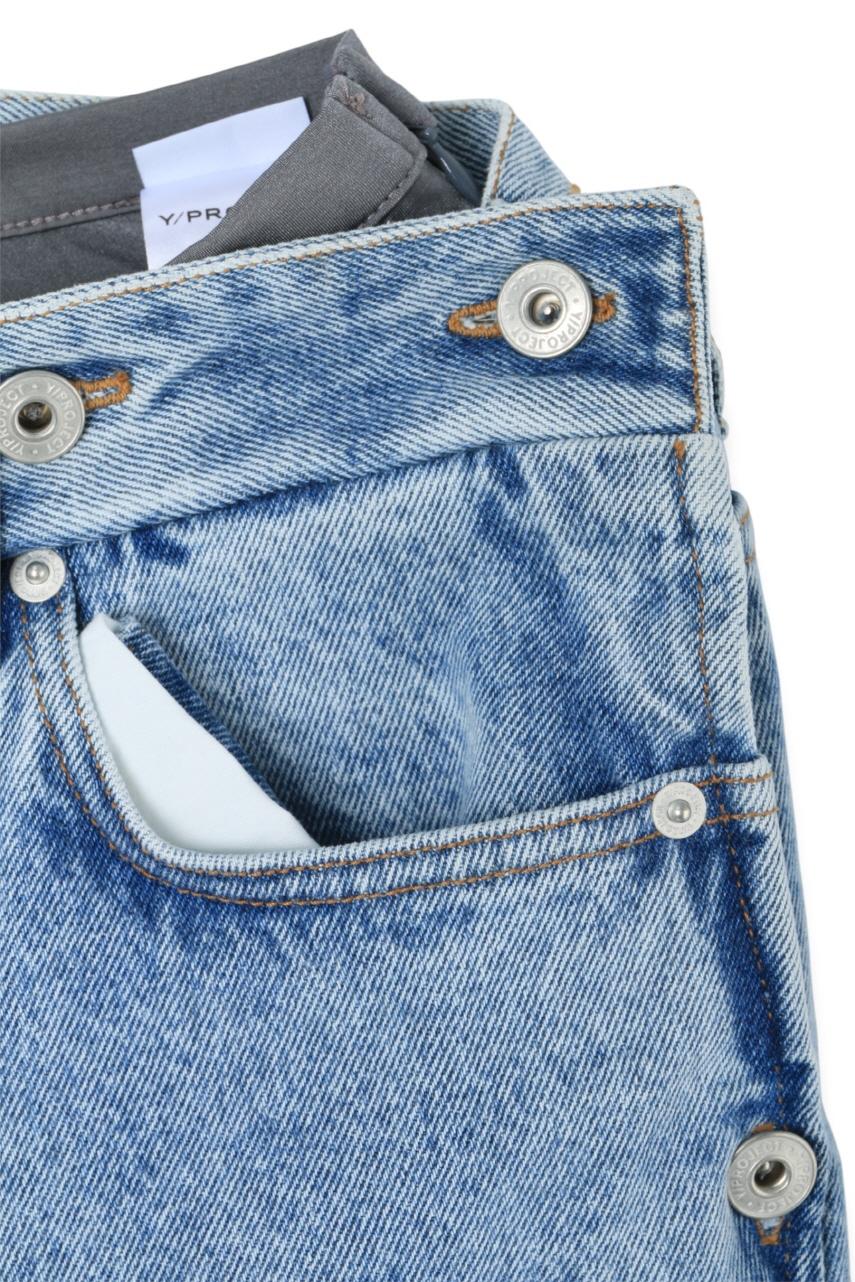 Y PROJECT Collapsed Waist Jeans Ice Blue Gray Denim Pants Unisex 107PA007 D14