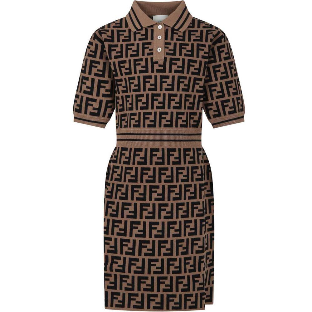 FENDI FF Jacquard Midi Dress Black Kids Women