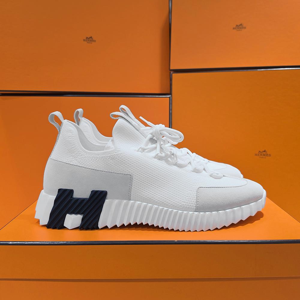 HERMES Lift Low-Top Sneakers White with Black Orange H Logo