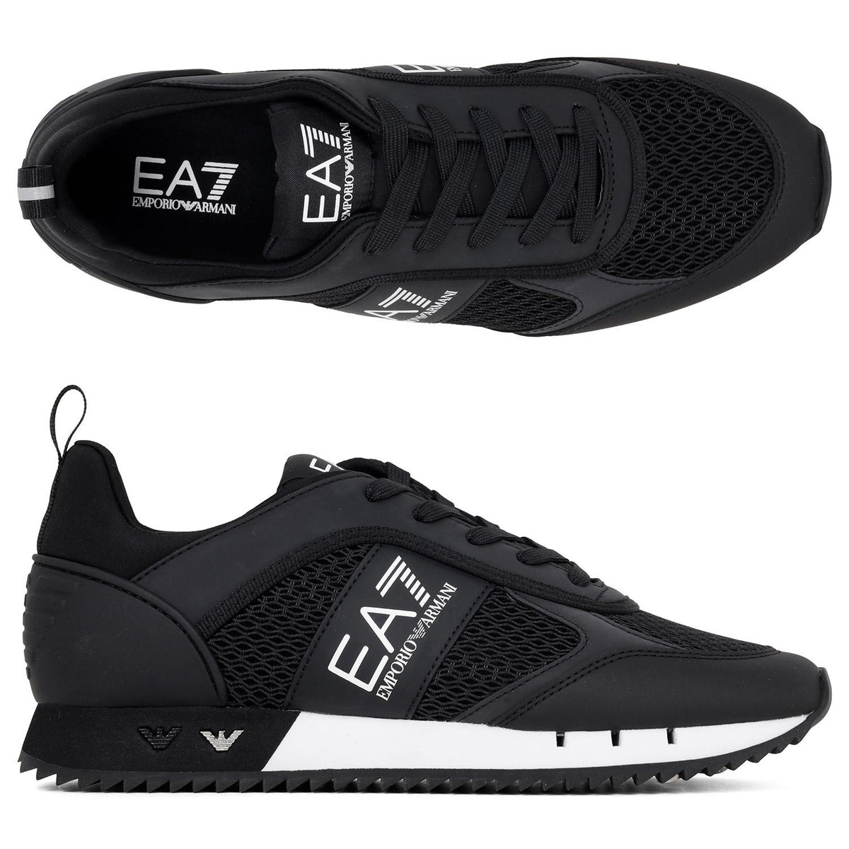 EA7 Men's Black White Mesh Low-Top Sneakers 7X000334 AF18610 MC001