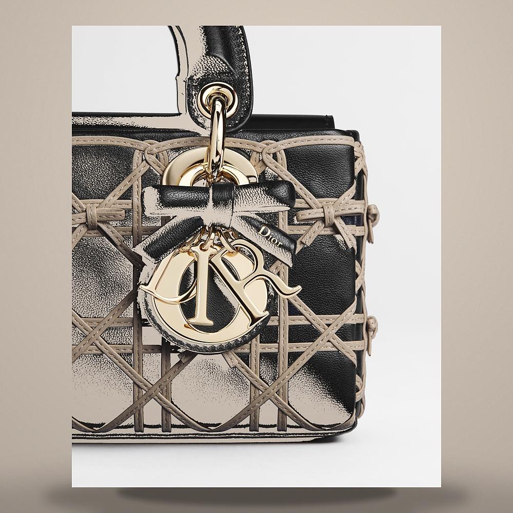 DIOR Lady D-Joy Mini Shoulder Bag Black Beige Cannage Bow Embroid M0664OSQV M911