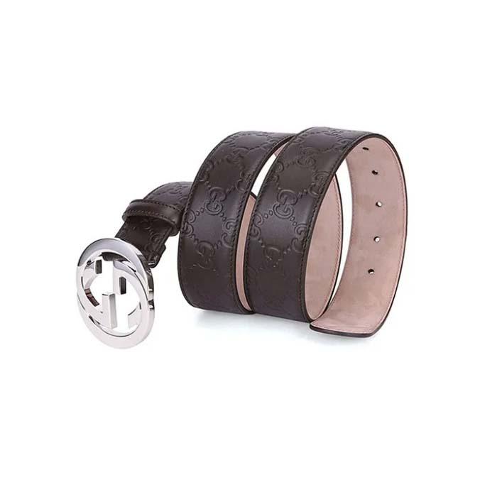 GUCCI Brown Signature Leather Belt with Interlocking G Buckle 411924 CWC1N 2040