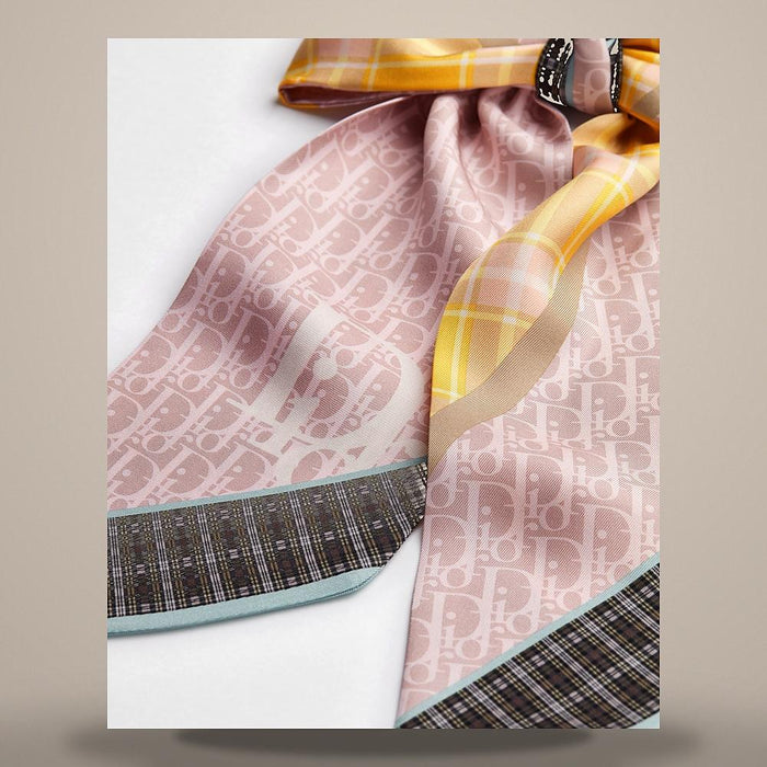 DIOR Pink Tartan D-Touch Hair Tie Silk Twill Accessory