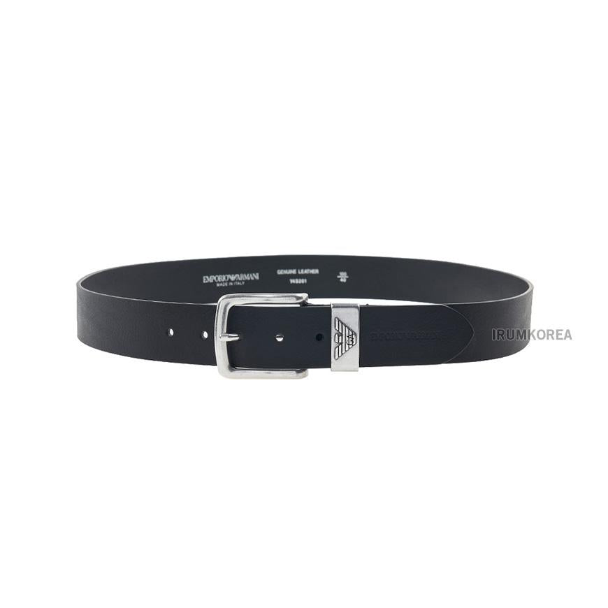 Emporio Armani Men’s Leather Belt with Logo Buckle Black