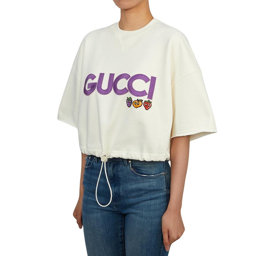 GUCCI Women’s Cropped Short Sleeve T-Shirt White Cotton