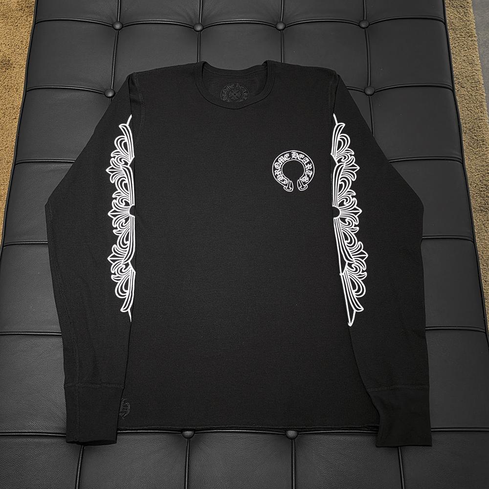 Chrome Hearts Horseshoe Logo Waffle Thermal Floral Long Sleeve T-Shirt Black