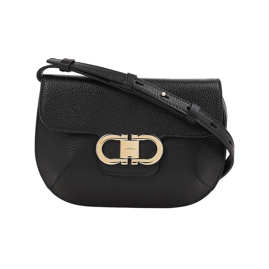 Ferragamo Double Gancini Mini Shoulder Bag Black Red Women
