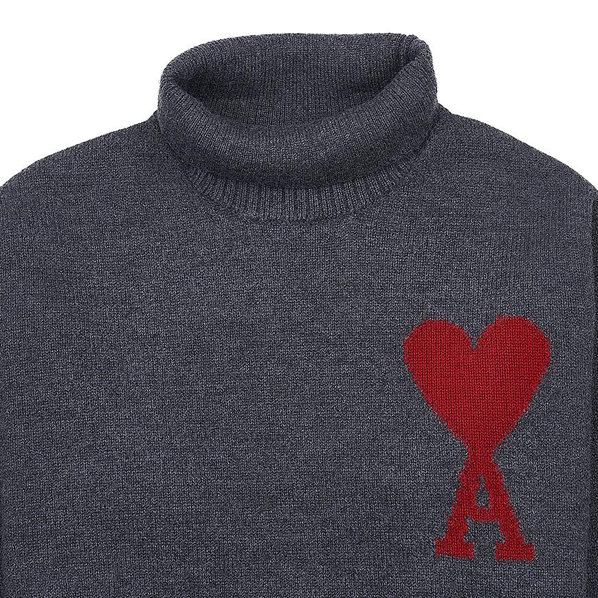 AMI Unisex Big Heart Logo Turtleneck Knit Sweater BFUKS406 018 084