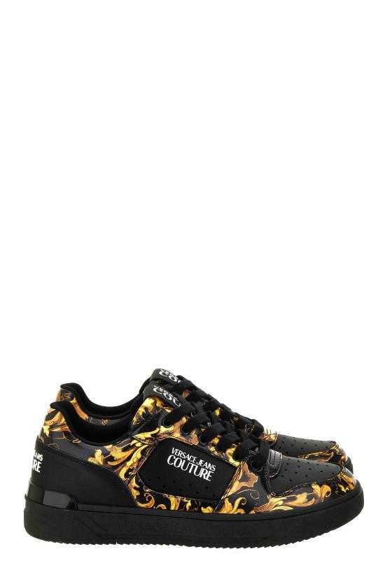 Versace Black Gold Leather Low-Top Sneakers for Men