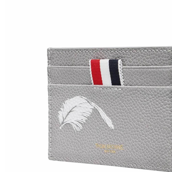 THOM BROWNE Pebble Grain Leather Feather Print Card Holder MAW020L E1353 055