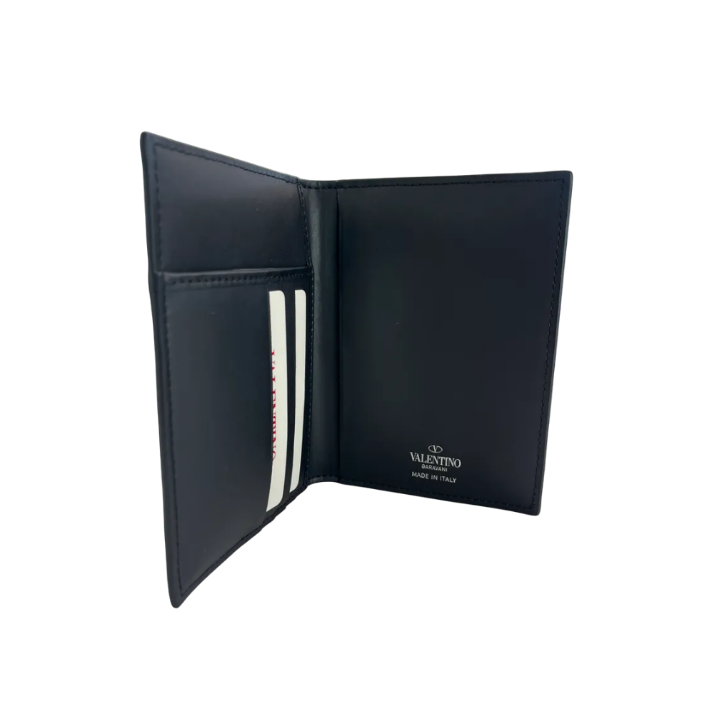 VALENTINO VLTN Logo Passport Card Holder Unisex Black Card Wallet