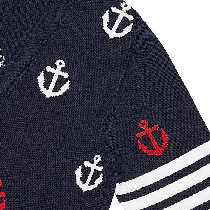 THOM BROWNE 4-Bar Stripe Anchor Cardigan Navy Men’s Knit