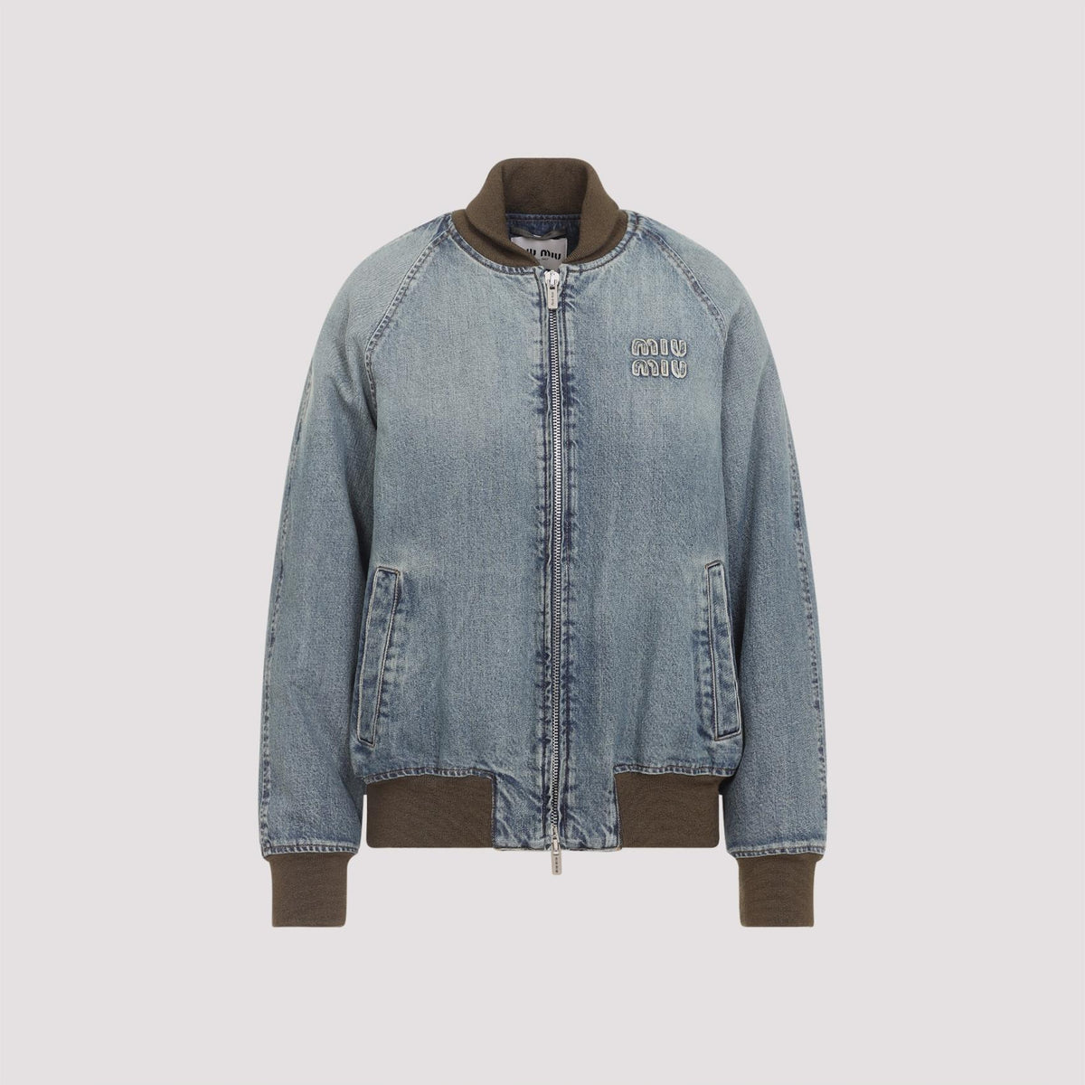 Miu Miu Green Leather Bomber Jacket
