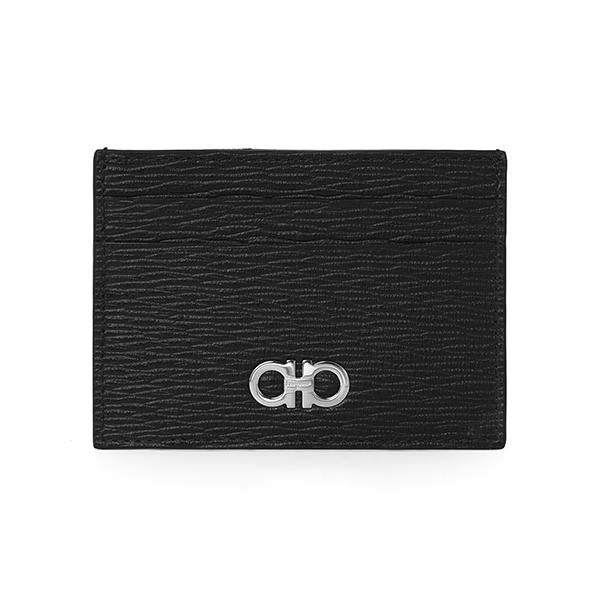 Ferragamo Leather Card Holder Wallet Unisex Black