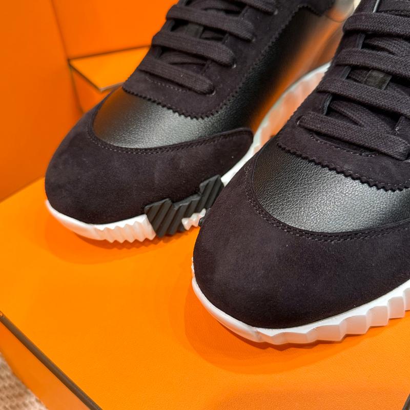 HERMES Black Goatskin Leather H Logo Low-Top Sneakers for Women