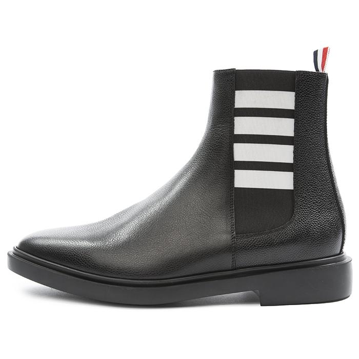 THOM BROWNE Diagonal Stripe Grain Leather Chelsea Boots Black