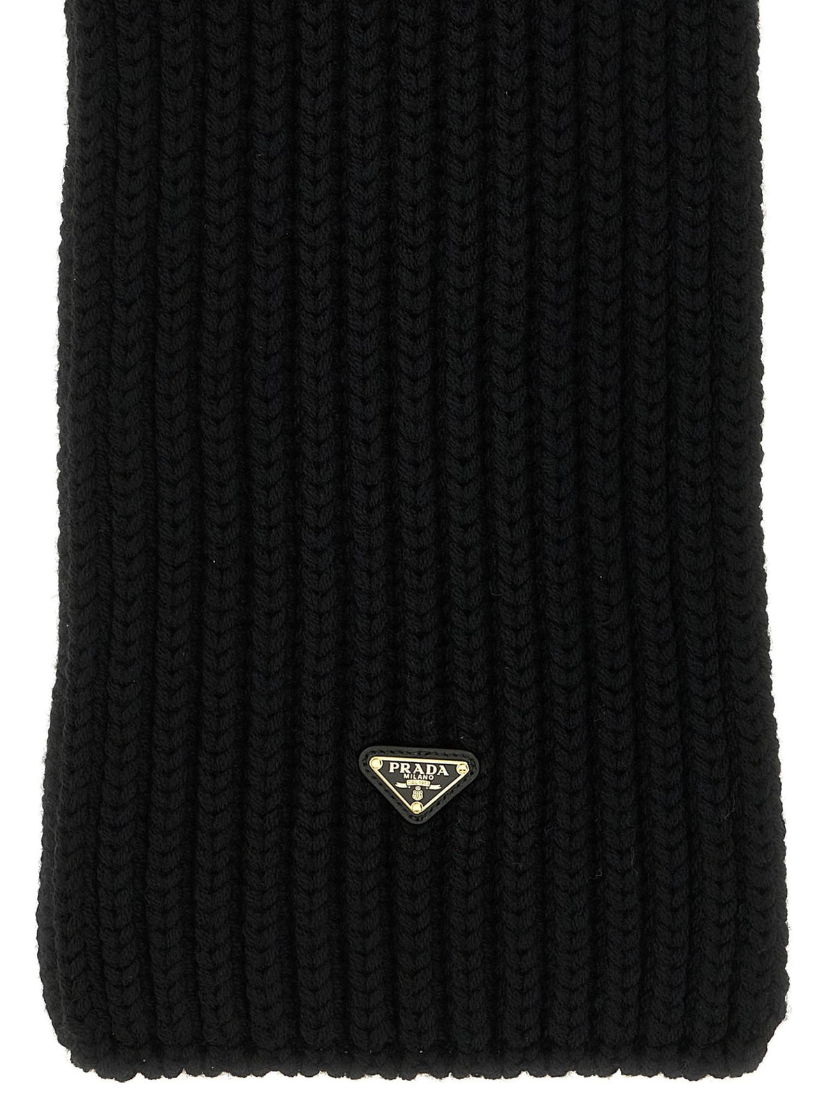 PRADA Black Wool Knit Scarf
