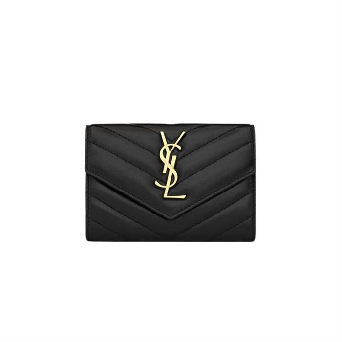 Saint Laurent Quilted Lambskin Cassandre Card Holder Black 414404 AAA44 1000
