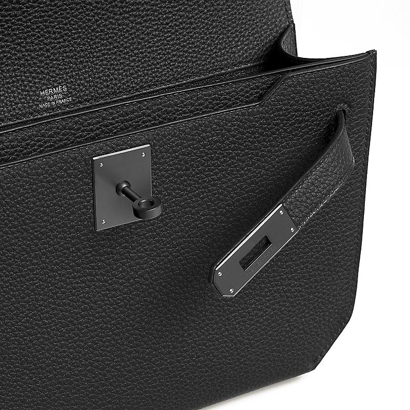 HERMES Kelly Depeches Monochrome Togo Leather Pouch Black Unisex 25