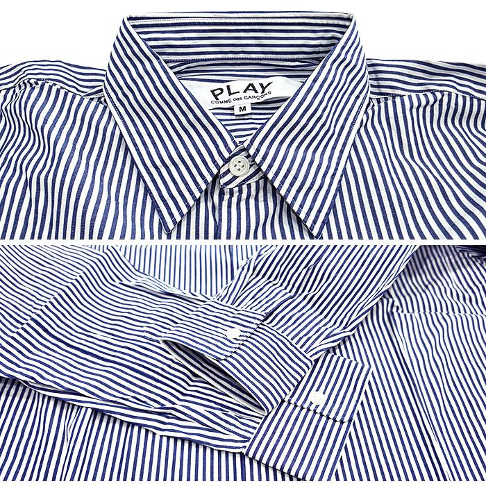 Comme des Garcons Blue Stripe Long Sleeve Shirt Black Heart