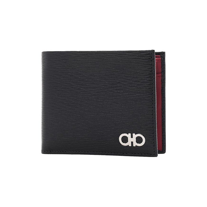 Ferragamo Gancini Bifold Wallet Black Red Leather Men’s
