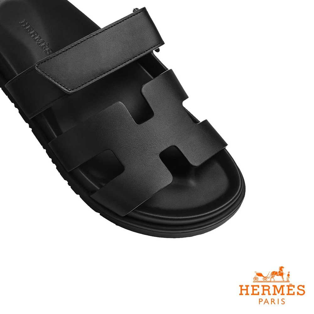 HERMES Chypre Sandals Calfskin Noir Black Women’s Sandals